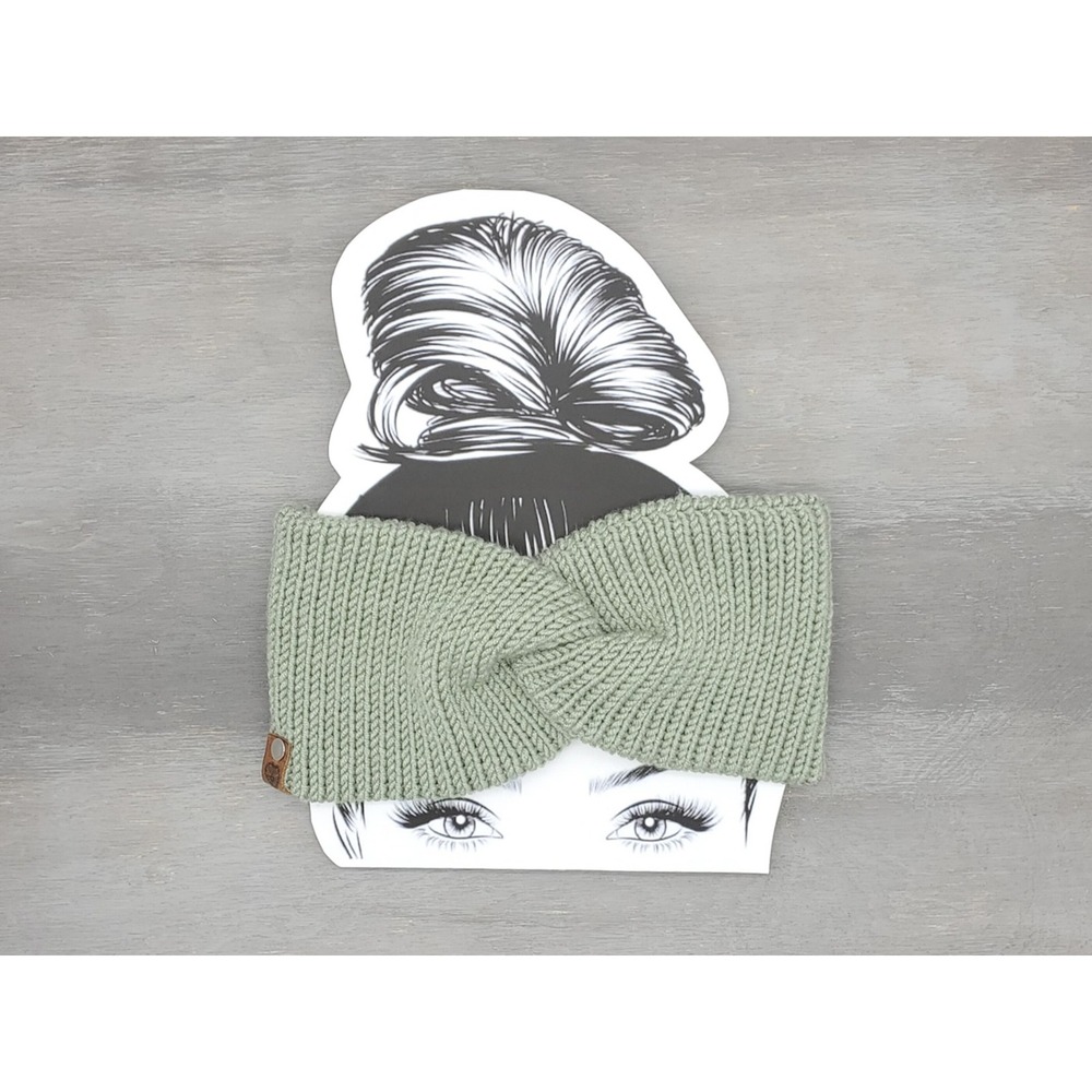 Handmade Knit Twisted Headband | Green Winter Ear Warmer | Cozy Knit Hairband - Picture 7 of 8